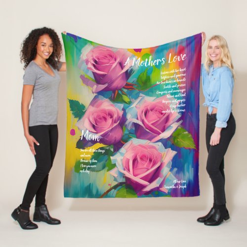 A Mothers Love Poem Bold Beautiful Pink Roses Fleece Blanket