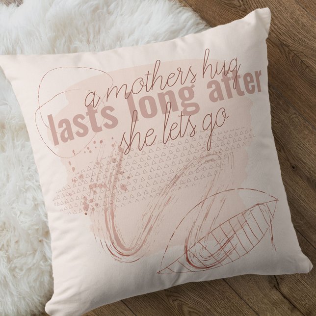 A Mothers Hug Quote Family Photo Neutral Throw Pillow (Creator Uploaded)