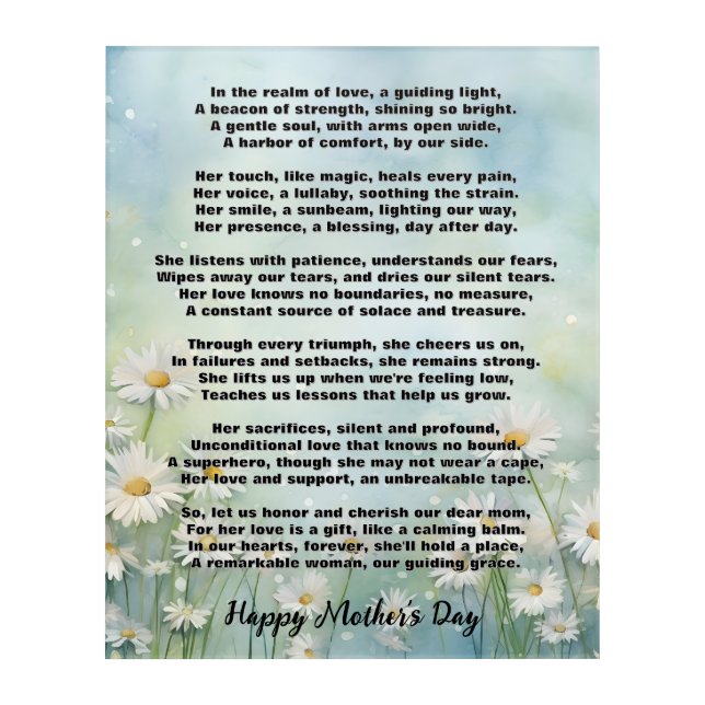 A Mother's Love: A Poetic Tribute Acrylic Print (Front)