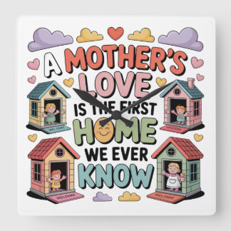 A Mother's Love Is The First Home We Ever Know Square Wall Clock