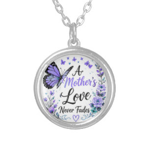 A Mother's Love Never Fades Purple Butterfly Silver Plated Necklace