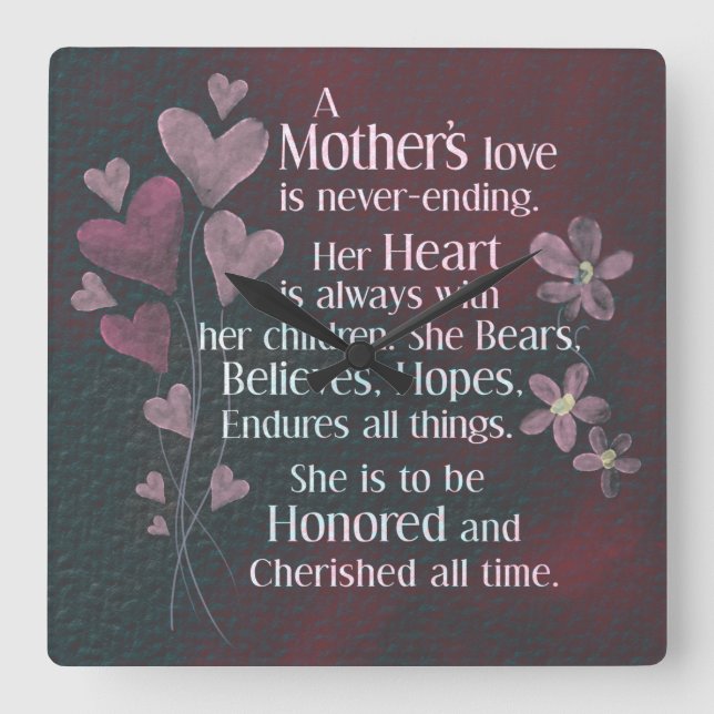 A Mother's Love  Square Wall Clock (Front)