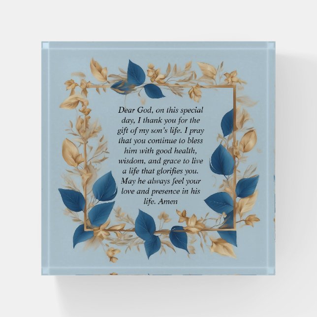 A Mother's Prayer for her Son Paperweight (Front)