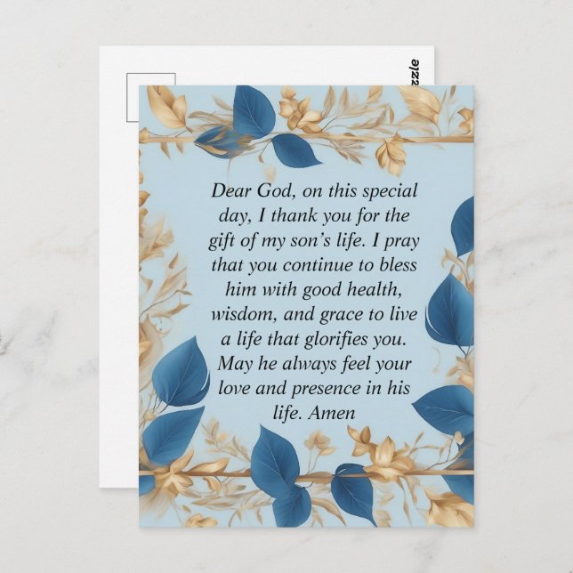 A Mother's Prayer for her Son Postcard (Front/Back)