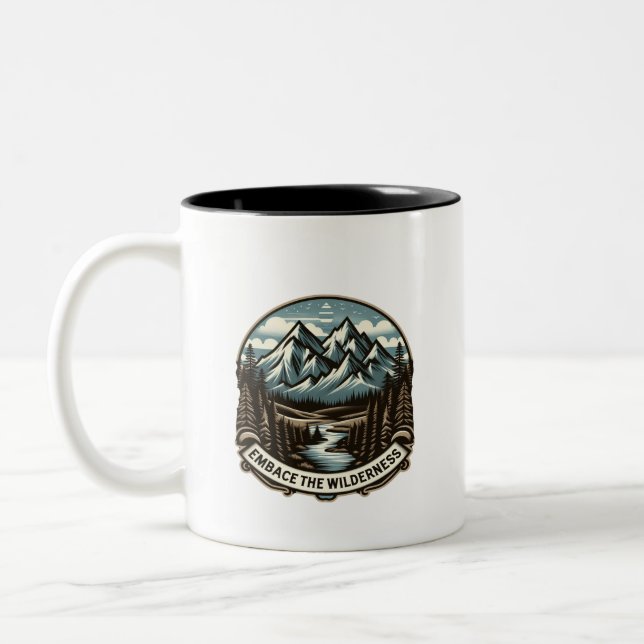 A mountain design explore the wilderness Two-Tone coffee mug (Left)