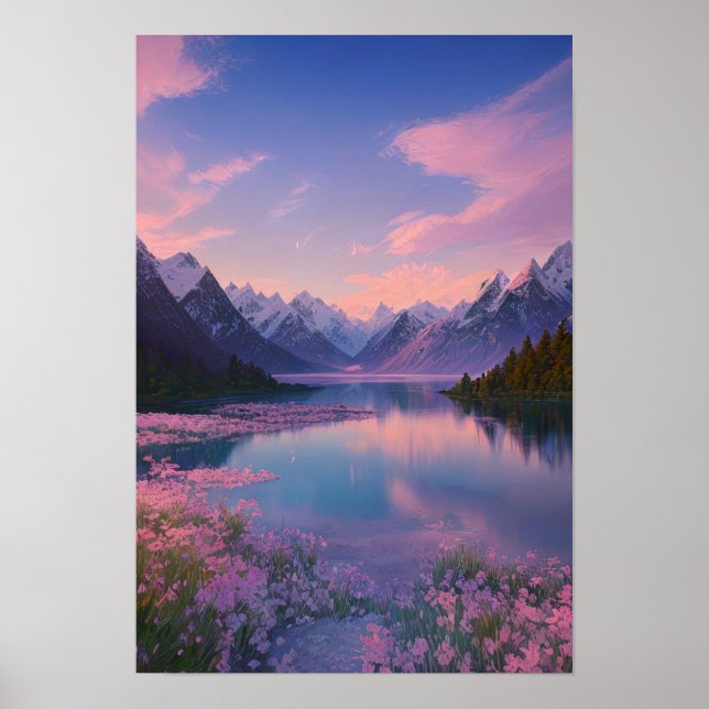 A Mountain Lake and a Sky of Pink Poster (Front)