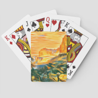 A mountain landscape with a bridge poker cards