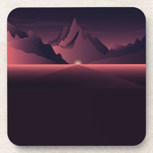 A mountain sunset illustration       beverage coaster (Front)