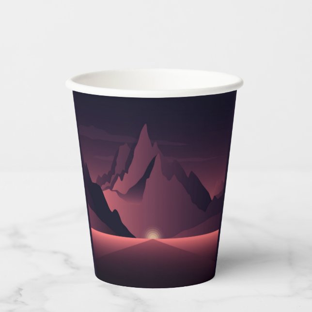 A mountain sunset illustration        paper cups (Front)