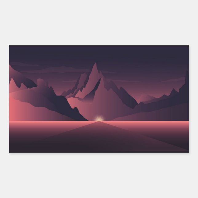 A mountain sunset illustration         rectangular sticker (Front)