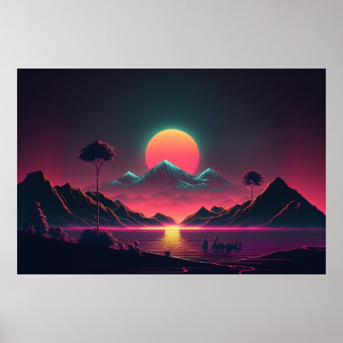 A Mountain Sunset in the Retro_Future Poster
