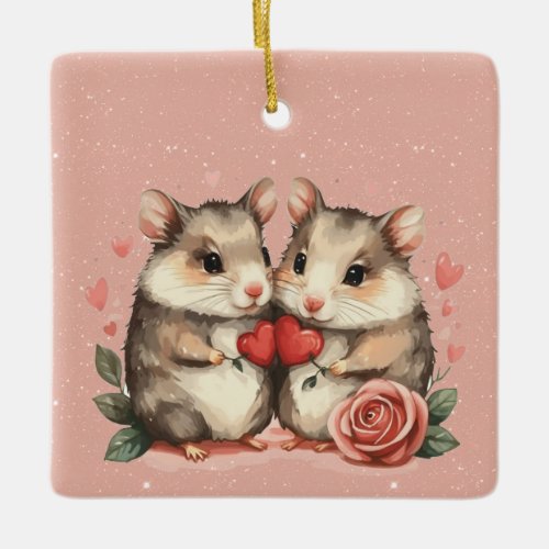 A Mouse Couple In Love Valentine Ceramic Ornament