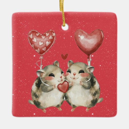 A Mouse Couple In Love Valentine Ceramic Ornament
