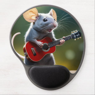 A mouse playing guitar, looking like a rock star gel mouse pad