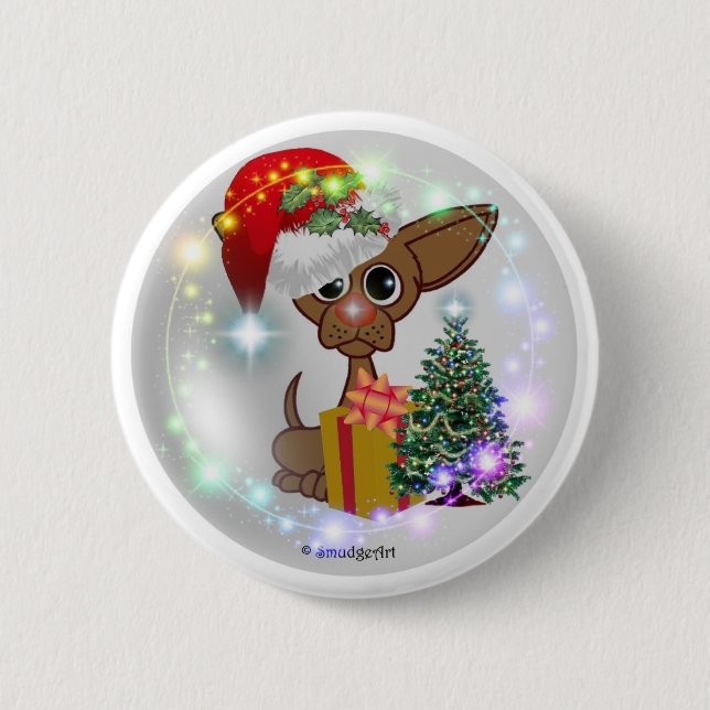 A Mousy Dog Christmas Pinback Button (Front)