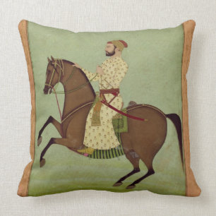 A Mughal Noble on Horseback, c.1790, from the Larg Throw Pillow