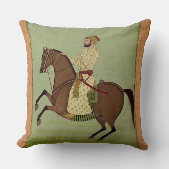 A Mughal Noble on Horseback, c.1790, from the Larg Throw Pillow (Front)
