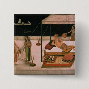 A Mughal prince receiving a lady at night Button