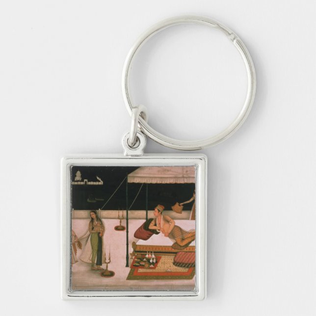 A Mughal prince receiving a lady at night Keychain (Front)