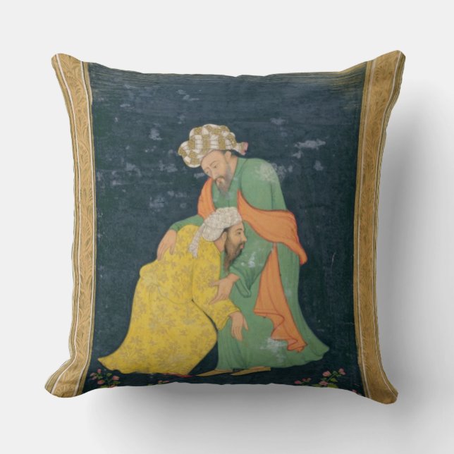 A Mullah bowing down to a man in Iranian dress who Throw Pillow (Front)