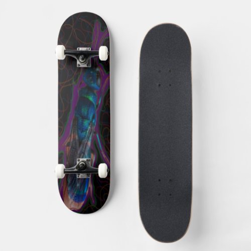 a multi colored insect  skateboard