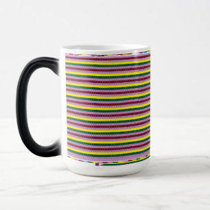 a multicolored striped background with dots color morph mug
