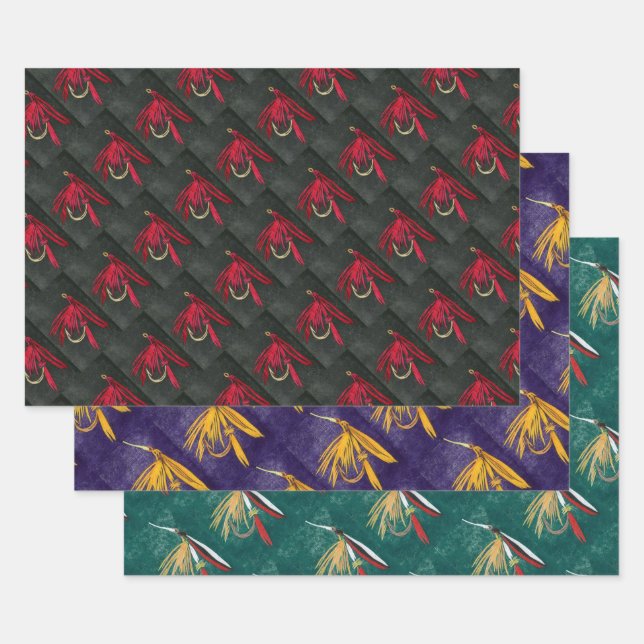 A multiple hatch of three tiled wet flies       wrapping paper sheets (Set)