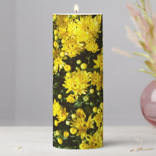 A Multitude of Yellow Mums Pillar Candle