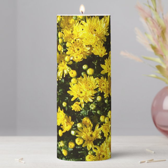 A Multitude of Yellow Mums Pillar Candle (In Situ)