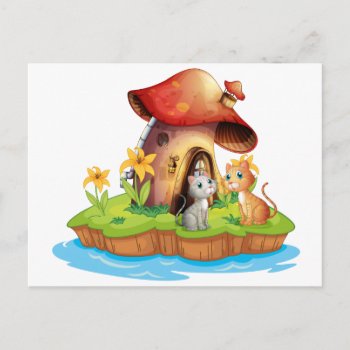 A Mushroom House With Two Cats Postcard by GraphicsRF at Zazzle