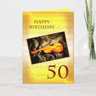 A musical 50th birthday card with a violin