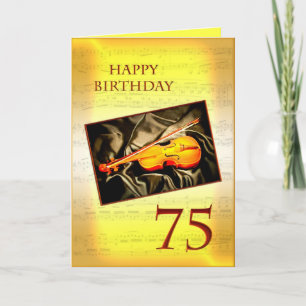 A musical 75th birthday card with a violin