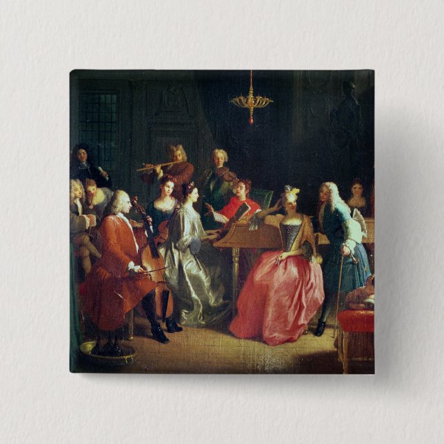 A Musical Evening (oil on canvas) Button (Front)