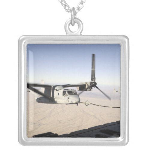 A MV_22 Osprey refuels midflight Silver Plated Necklace