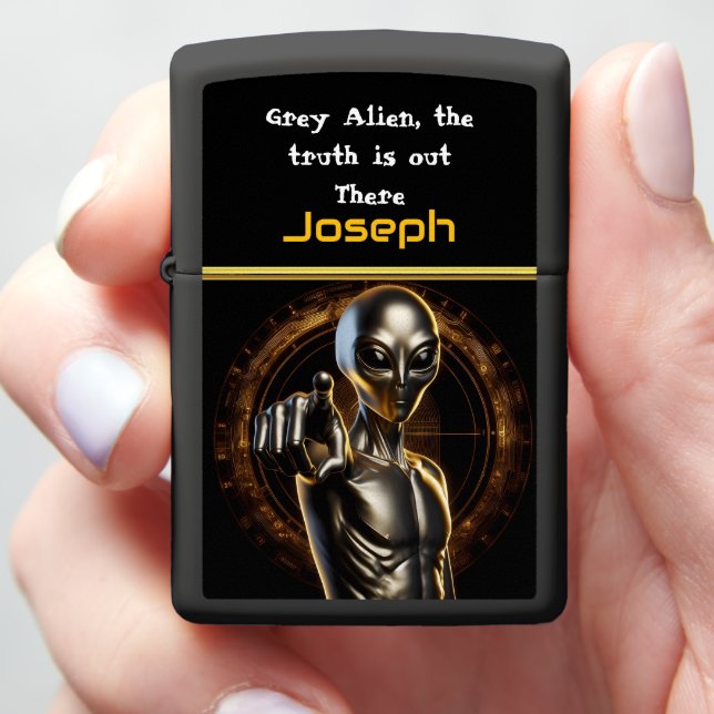 A Mysterious Alien Beckons From Area 51's Shadows Zippo Lighter (In Hand)