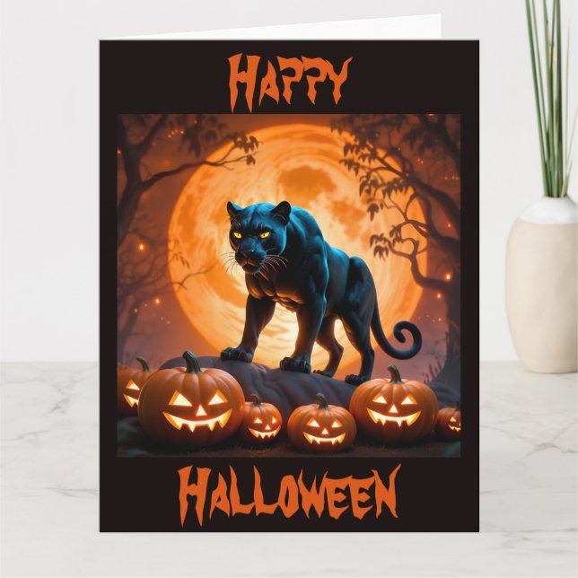 A Mysterious Black Panther on Halloween Night Card (Front)