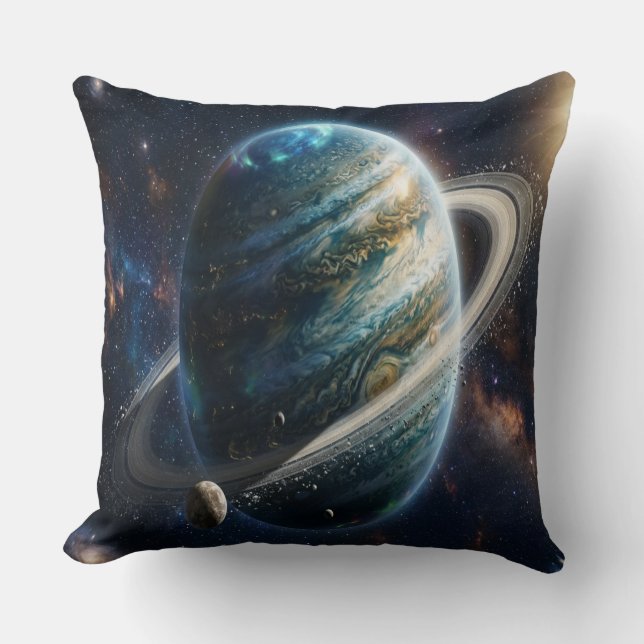 A Mysterious Planet with Rings Throw Pillow (Front)