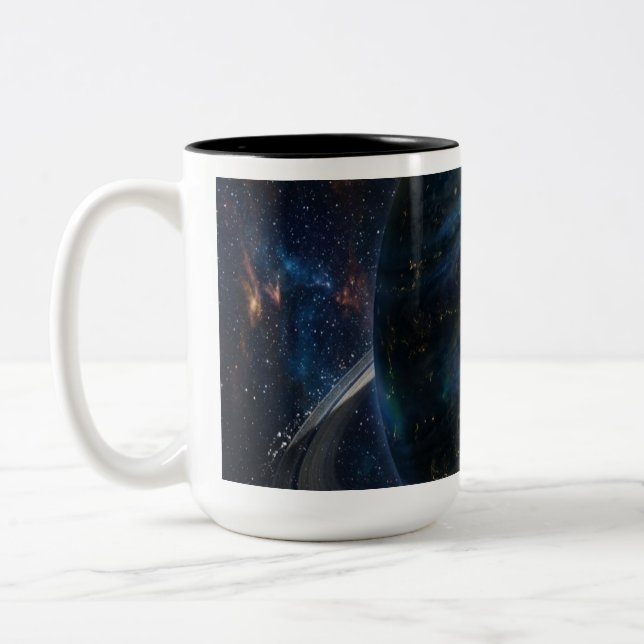 A Mysterious Planet with Rings Two-Tone Coffee Mug (Left)