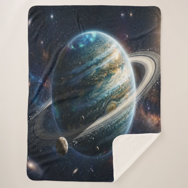 A Mysteroius Planet with Rings Sherpa Blanket (Front)