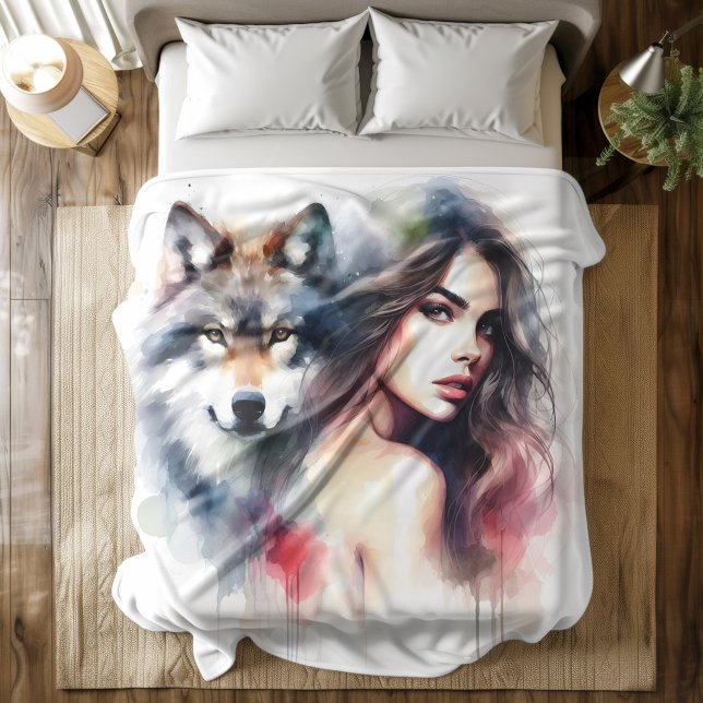 A mystical bond between a Native Indian and a wolf Duvet Cover (Creator Uploaded)