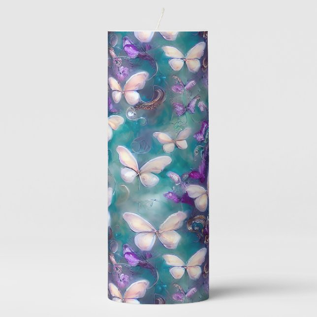 A Mystical Butterfly Series Design 1 Pillar Candle (Front)