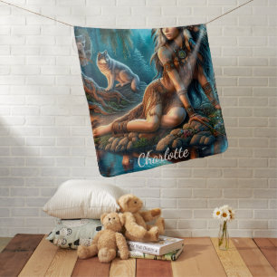 A mystical night with a native Indian and wolves Baby Blanket