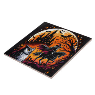 A mystical ride with a Halloween horse at night Ceramic Tile