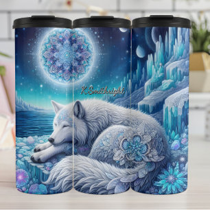 A Mystical Wolf in a Winter Wonderland Thermal Tumbler