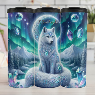 A Mystical Wolf with Northern Lights Thermal Tumbler
