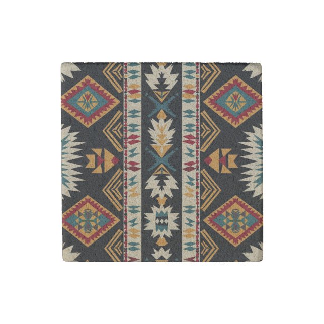 A Native American Ethnic Art Tribe Pattern Retro Stone Magnet (Front)