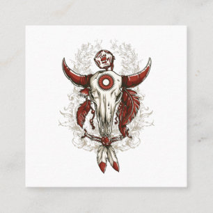 a native american symbol on a floral background.pn square business card