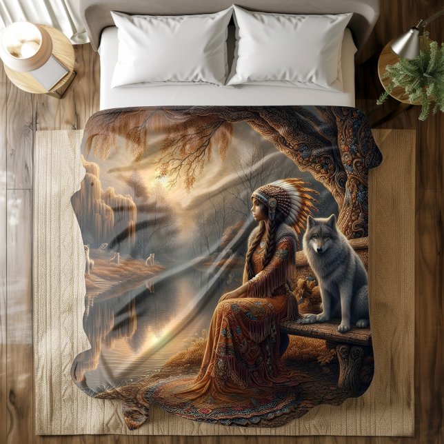 A Native Indian woman and her loyal wolf companion Duvet Cover (Creator Uploaded)