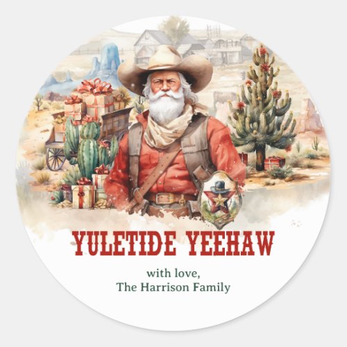 A natural pastoral western style Santa cowboy Classic Round Sticker