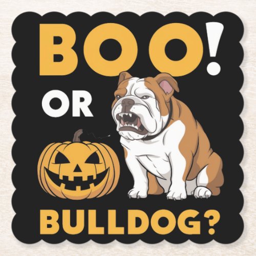 A naughty bulldog celebrates Halloween Paper Coaster